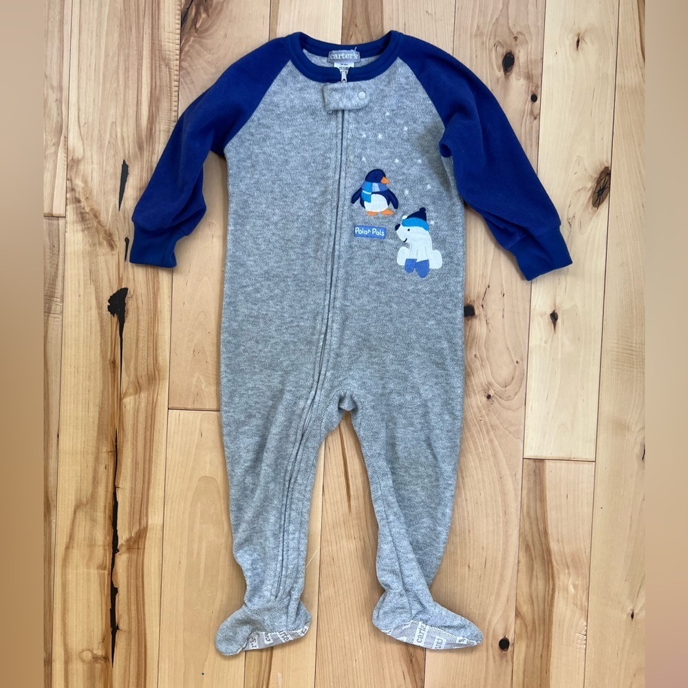 Carter's Gray Blue Penguin Kids One Piece Fleece
